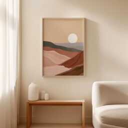 Abstract Desert Sunset Poster, Terracotta Landscape Wall Art Print - thumbnail 3