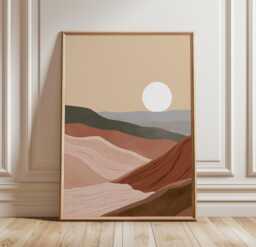 Abstract Desert Sunset Poster, Terracotta Landscape Wall Art Print - thumbnail 1