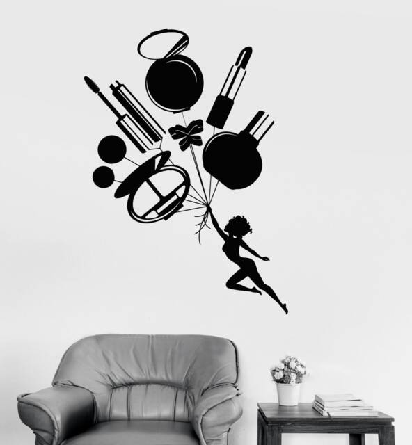 Vinyl Wall Decal Powder Room Make Up Cosmetics Beauty Hair Salon Decor Stickers Mural - #2358Di - image 1