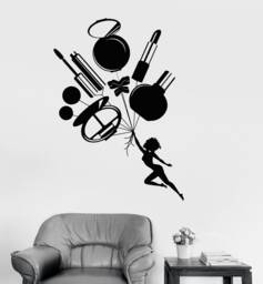 Vinyl Wall Decal Powder Room Make Up Cosmetics Beauty Hair Salon Decor Stickers Mural - #2358Di - thumbnail 1