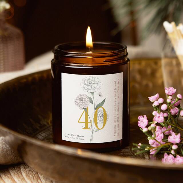 40Th Birthday Gift Floral Personalised Soy Candle For Her - image 1