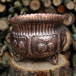 Round Copper Vase With Feet, Hand-Chiseled Fruit - thumbnail 2
