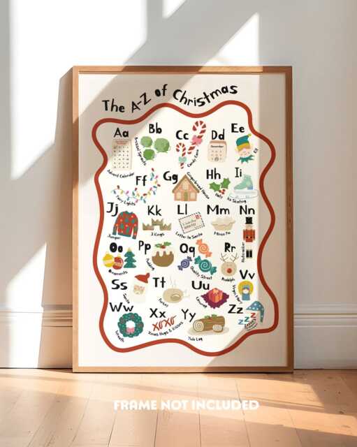 The Alphabet, Christmas Poster, Holiday Wall Art, Xmas Decor, Abc, Educational Kids Playroom Prints, Festive Art - image 1