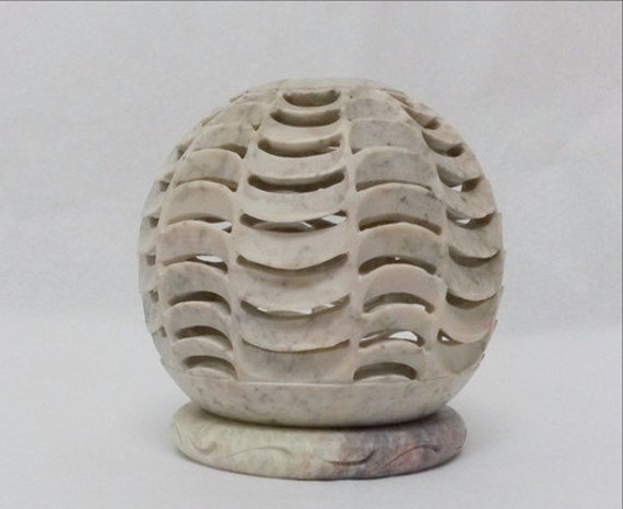 Hand-Carved Soapstone Tea Light Holder, Geometric Design, Incense Cone Burner, Home Decor - image 1
