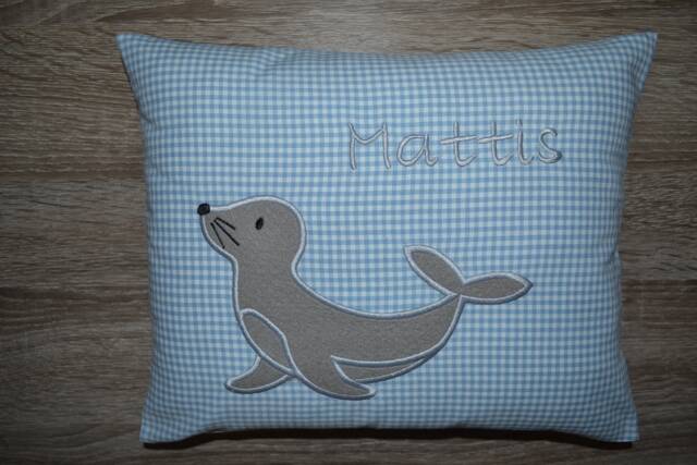 Pillow Seal, Seal Pillow, Name Pillow With Name, Christening Birth 30 X 25 cm - image 1