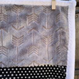 Handmade Modern Baby Minky Blanket Gray, Black & White Polka Dot, Turquoise Cars - thumbnail 2