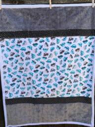 Handmade Modern Baby Minky Blanket Gray, Black & White Polka Dot, Turquoise Cars