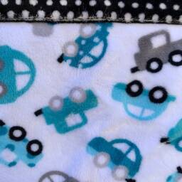 Handmade Modern Baby Minky Blanket Gray, Black & White Polka Dot, Turquoise Cars - thumbnail 3