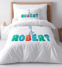 Colourful Dino Duvet Cover Pillow Set Personalised Kids Unisex Nursery Bedding - thumbnail 1