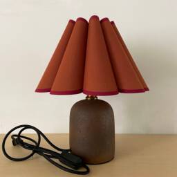 Handmade Brown Ceramic Table Lamp With Fabric Shade-54# - thumbnail 1