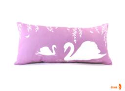 White & Lilac Purple Swan in The Swamp Rectangle Linen Pillow - thumbnail 1