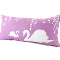 White & Lilac Purple Swan in The Swamp Rectangle Linen Pillow - thumbnail 2
