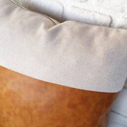 Camel Faux Leather & Linen Pillow Cover Set - 18x18 - thumbnail 2