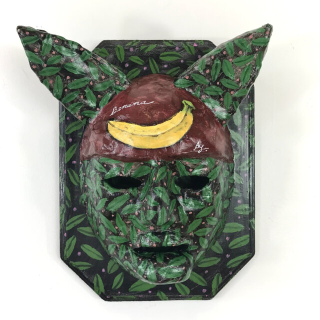 Banana Cat Mask Handmade Paper Clay Wall Hanging - Omen Series - image 1