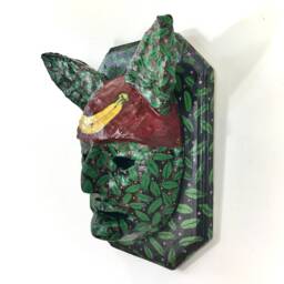 Banana Cat Mask Handmade Paper Clay Wall Hanging - Omen Series - thumbnail 2