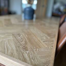 Solid Oak Herringbone Dining Table With Industrial Steel Legs - Handmade Parquet Bespoke Rustic - thumbnail 4