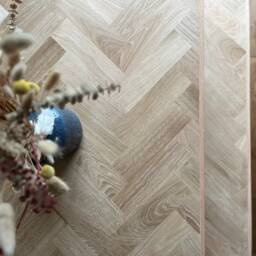 Solid Oak Herringbone Dining Table With Industrial Steel Legs - Handmade Parquet Bespoke Rustic - thumbnail 3