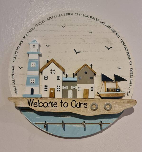 Personalised Nautical Wooden Key Holder. Perfect Couples Or Family Present. Rustic Ring Storage, Coastal Sea Beach Theme Wall Art - image 1