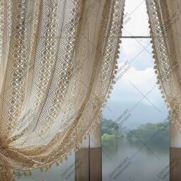 Boho Crochet Curtain Farmhouse Lace Sheer Window Drape - thumbnail 2