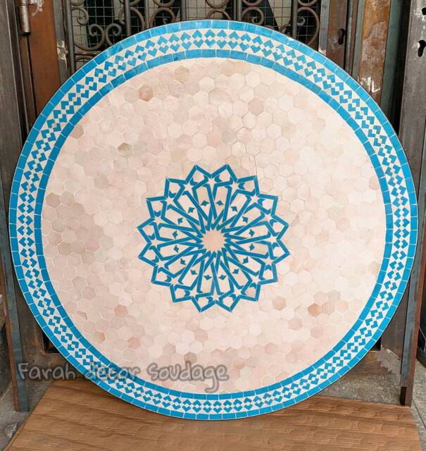 Customizable Moroccan Mosaic Table - Turquoise Tile Outdoor Dining Round Zellige Boho Decor - image 1