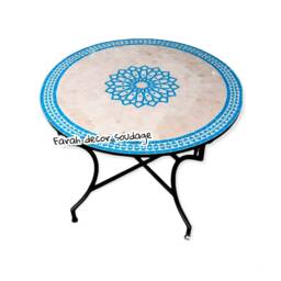 Customizable Moroccan Mosaic Table - Turquoise Tile Outdoor Dining Round Zellige Boho Decor - thumbnail 2