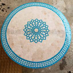 Customizable Moroccan Mosaic Table - Turquoise Tile Outdoor Dining Round Zellige Boho Decor - thumbnail 3