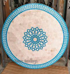 Customizable Moroccan Mosaic Table - Turquoise Tile Outdoor Dining Round Zellige Boho Decor - thumbnail 1