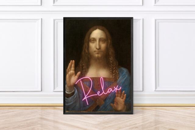 Maximalist Relax Print, Altered Art Salvator Mundi, Framed Prints, Downloadable - image 1