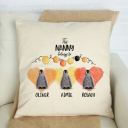 This Nanny Belong To Cushion Cover With Grandchildren Names/Little Penguins Personalised Grandma Christmas Gift Granny, Nana Present - thumbnail 1