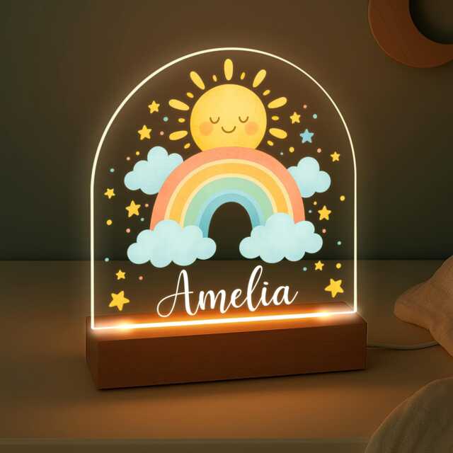 Personalised Led Nursery Lamp, Rainbow Light, Kids Night Light Gift, Baby Girl Boy Bedroom - image 1