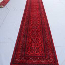 17 Ft Extra Long Runner Rug, Red Afghan Hand Knotted Veg Dyes Wool Oriental Runner, Hallway Turkmen Tribal Bukhara Carpet - thumbnail 2