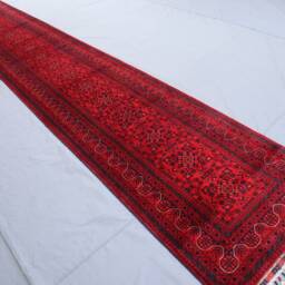 17 Ft Extra Long Runner Rug, Red Afghan Hand Knotted Veg Dyes Wool Oriental Runner, Hallway Turkmen Tribal Bukhara Carpet - thumbnail 3