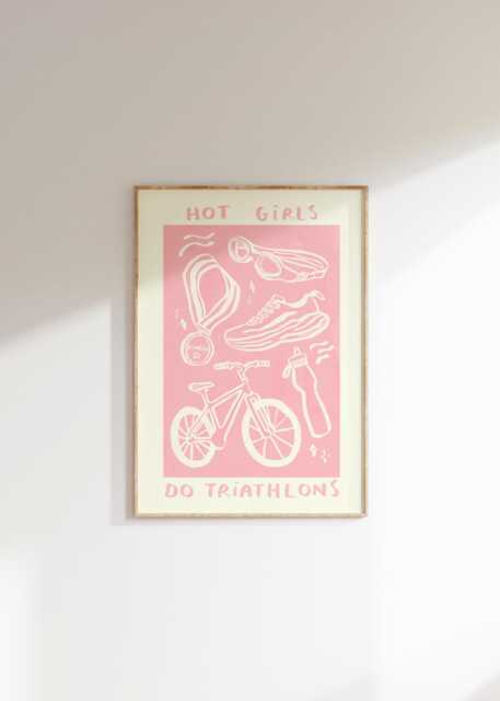 Hot Girls Do Triathlons Wall Print - Sports Illustration Health & Fitness Art Bike Cycling Running Swimming Marathon Runner Gift - image 1