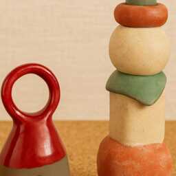 Handmade Colorful Ceramic Taper Candle Holder & Snuffer - Rustic Wabi Sabi Pottery Decor - thumbnail 3