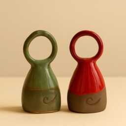 Handmade Colorful Ceramic Taper Candle Holder & Snuffer - Rustic Wabi Sabi Pottery Decor - thumbnail 4