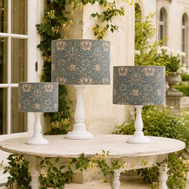 William Morris Honeysuckle Steel Lampshade, Handmade Fabric Lamp Shade, Drum Oval Empire Or Candle Clip, Ceiling Pendant Table - image 1