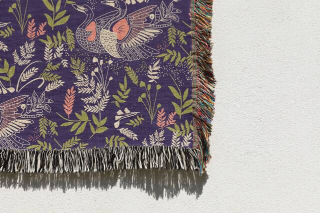Swans Throw Blanket Animal Blanket, Picnic Woven Purple Tapestry, Couch Bed Blanket - image 1