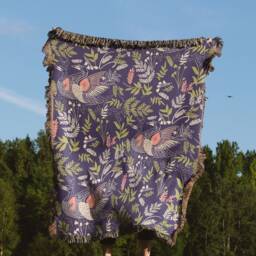 Swans Throw Blanket Animal Blanket, Picnic Woven Purple Tapestry, Couch Bed Blanket - thumbnail 2