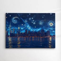 Van Gogh New York City Skyline Starry Night Landmark Oil Painting Style Wall Art Framed Calming Canvas Poster Print Home Office Room Decor - thumbnail 3