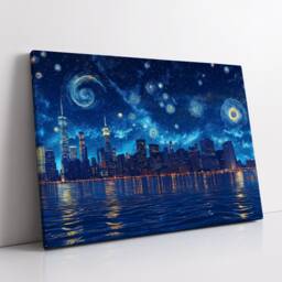 Van Gogh New York City Skyline Starry Night Landmark Oil Painting Style Wall Art Framed Calming Canvas Poster Print Home Office Room Decor - thumbnail 2