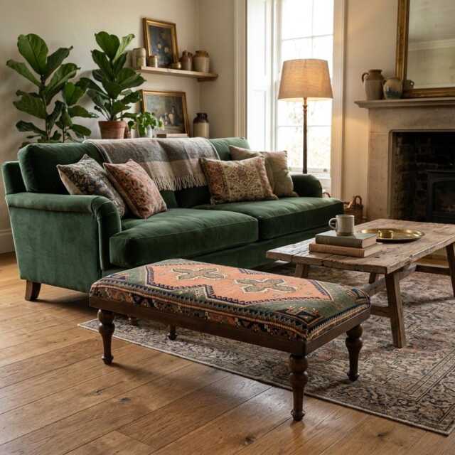 Vintage Ottoman Bench, Coffee Table, Upholstered Kilim Rug Chair, Foot Stool, Pouf - image 1