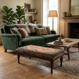 Vintage Ottoman Bench, Coffee Table, Upholstered Kilim Rug Chair, Foot Stool, Pouf - thumbnail 1