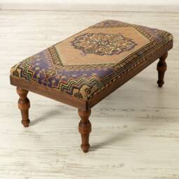 Vintage Ottoman Bench, Coffee Table, Upholstered Kilim Rug Chair, Foot Stool, Pouf - thumbnail 3