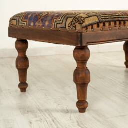 Vintage Ottoman Bench, Coffee Table, Upholstered Kilim Rug Chair, Foot Stool, Pouf - thumbnail 4