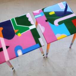 Handmade Colorful Abstract Resin Coffee Tables Boho Wooden Side Table Set - thumbnail 2