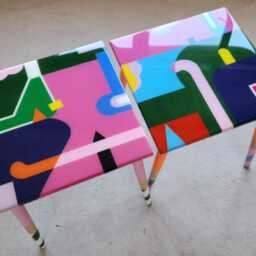 Handmade Colorful Abstract Resin Coffee Tables Boho Wooden Side Table Set - thumbnail 3