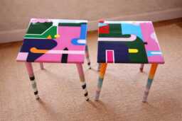 Handmade Colorful Abstract Resin Coffee Tables Boho Wooden Side Table Set