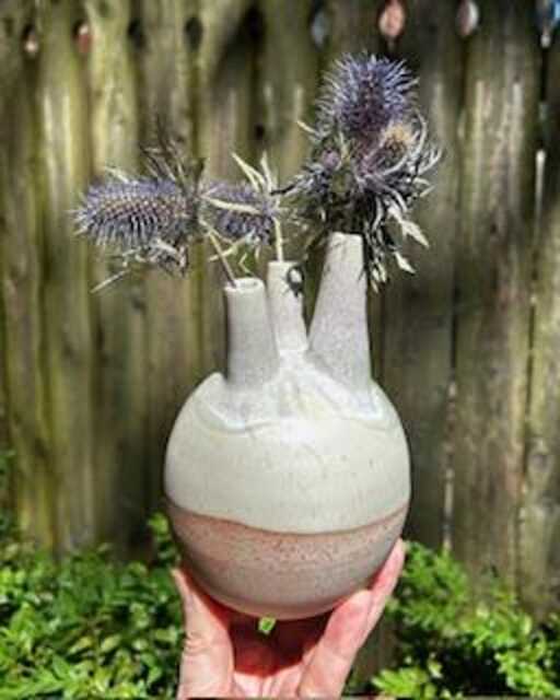 Handmade Multi-stem Vase, 5.75 Inches High, Neutral Decor, Wheel-Thrown Altered Pottery, Ikebana, Tulipiere, Ceramic Sculpture, Centerpiece - image 1