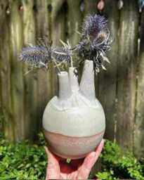 Handmade Multi-stem Vase, 5.75 Inches High, Neutral Decor, Wheel-Thrown Altered Pottery, Ikebana, Tulipiere, Ceramic Sculpture, Centerpiece - thumbnail 1