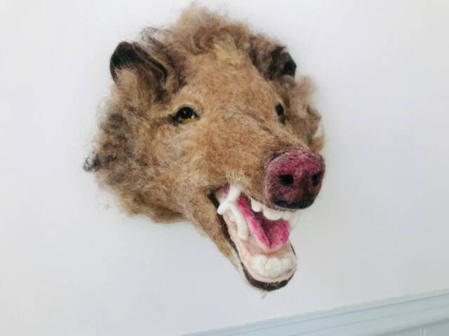 Needle Felted Javelina Wall Mount - Faux Taxidermy Peccary Ooak Wildlife Decor - image 1